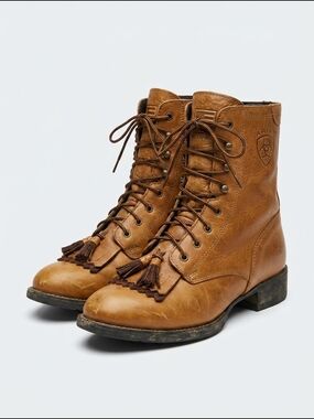 Ariat Women's Size 6.5 Waterproof‎ Leather Lace Up Ankle Boots Kiltie Western